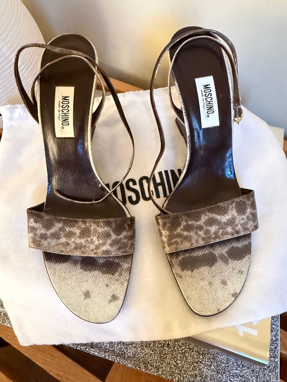Vintage Moschino Snakeskin Wedge Sandals Made in Italy Size 39.5